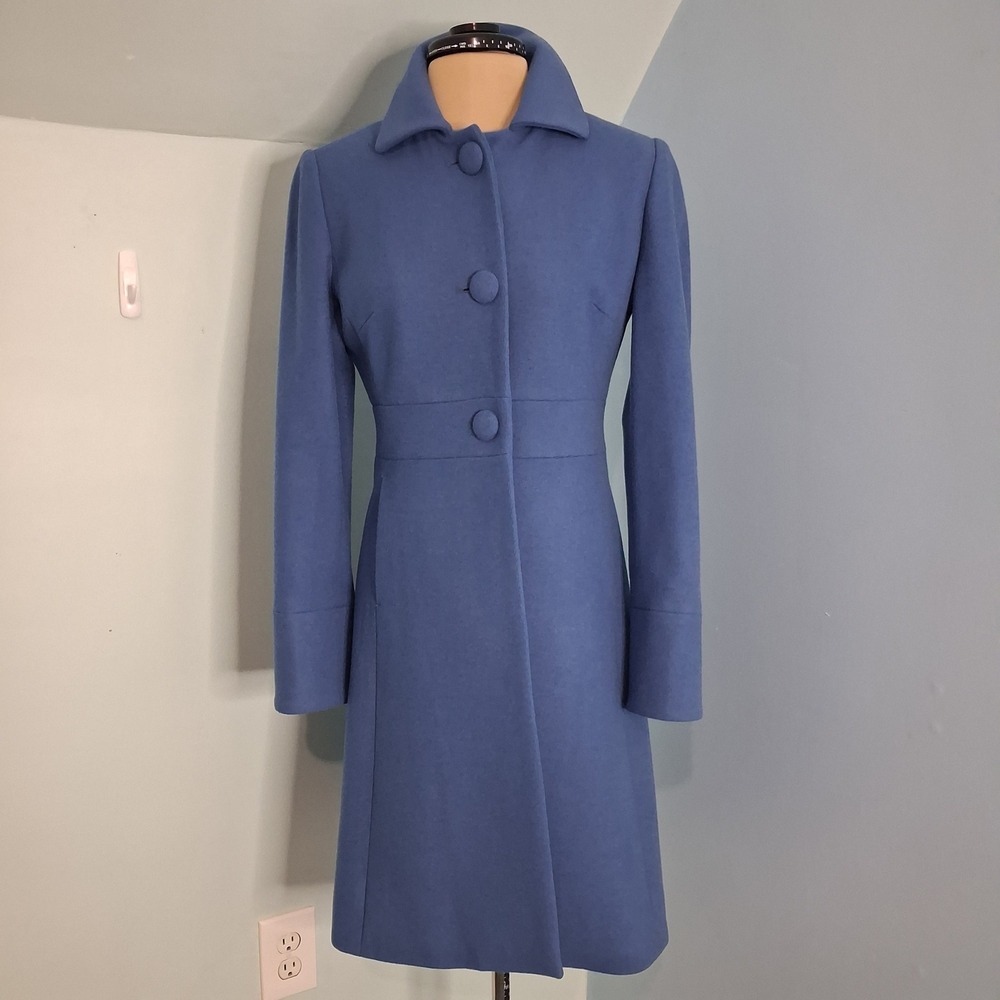 J.Crew Blue 100% Wool Lady Coat Button Front Tailored Jacket Size 0 Mod Twee